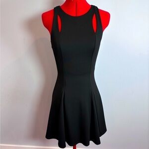 Ali &Jay Black Fit and Flare Zip up Lined Midi dress Size XS Shoulder cut accent